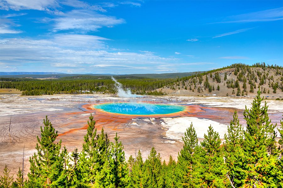 Grand Prismatic Spring Geyser in Yellowstone National Park