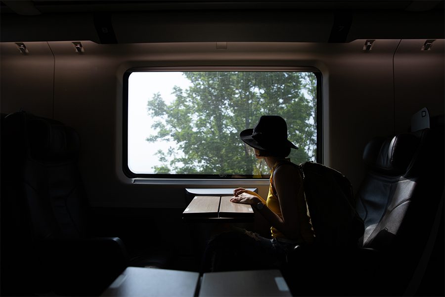 slow travel women on train