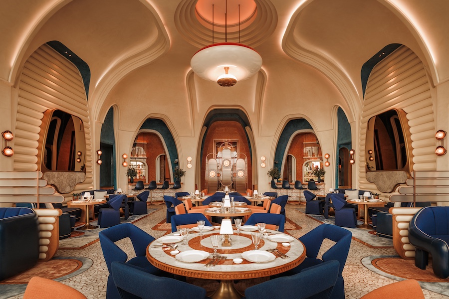 Jumeirah Marsa Al Arab Rialto Interior blue chairs dining room restaurant super yacht inspired