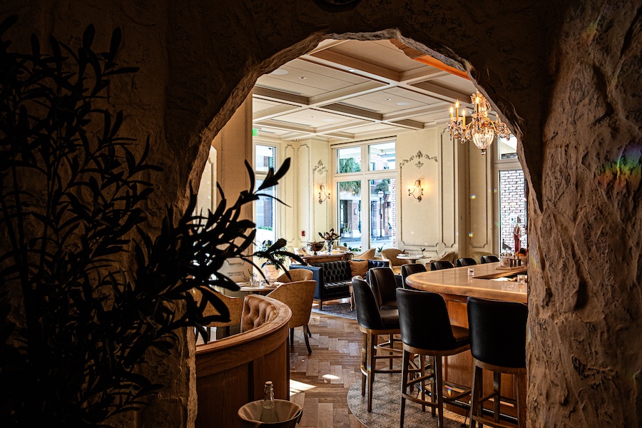 La Cave downtown charleston french countryside inspired sipping lounge restaurant cave hallway