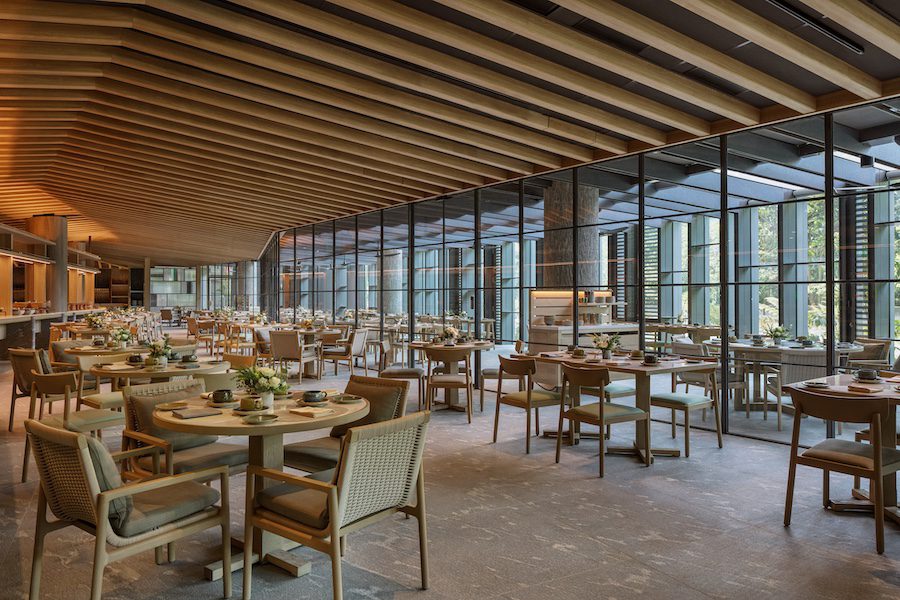 Mandai Rainforest Resort By Banyan Tree singapore biophilic design restaurant exposed millwork beams