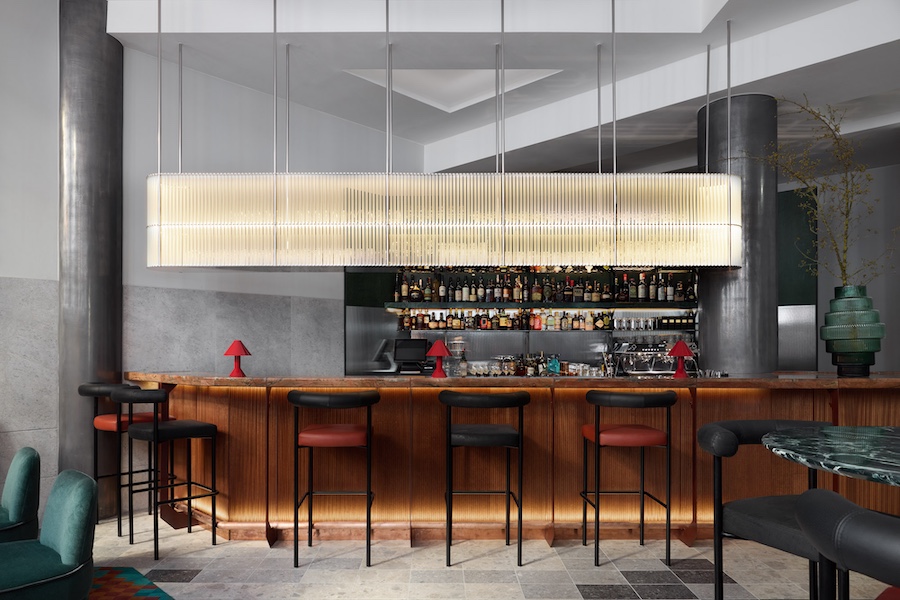 Lobby at Kimpton Main frankfurt germany bauhaus lobby bar MAY rectangle chandelier
