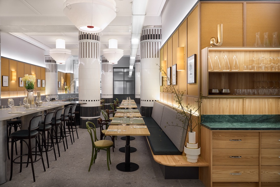 Restaurant ANNI at Kimpton Main Frankfurt germany bauhaus wood yellow