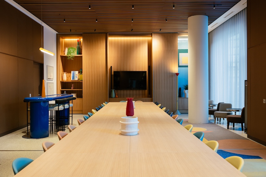 Restaurant and Bar LAZULI at Kimpton Main Frankfurt germany bauhaus conference room communal table