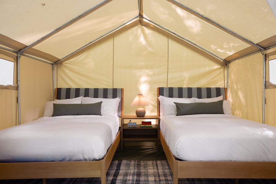 the river electric russian river valley camp resort midcentury summer camp tent interior beds