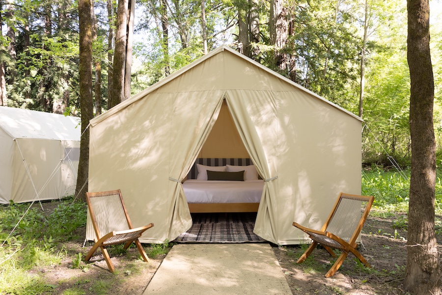 the river electric russian river valley camp resort midcentury summer camp tent exterior beds chairs