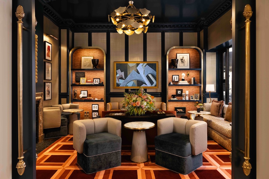 The Talbott Hotel a Marriott Autograph Collection property Gold Coast Chicago gallery seating area red orange carpet
