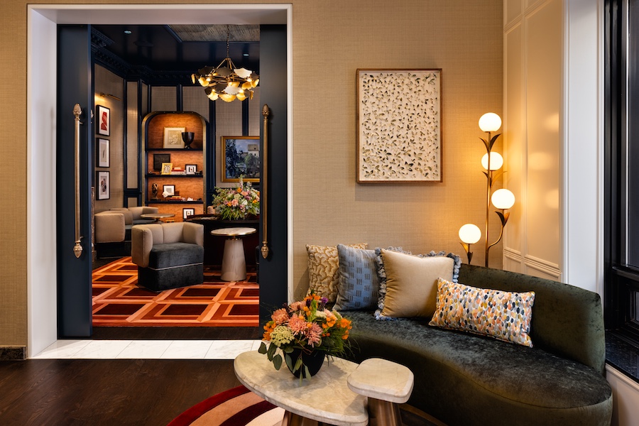The Talbott Hotel a Marriott Autograph Collection property Gold Coast Chicago gallery seating area red orange carpet