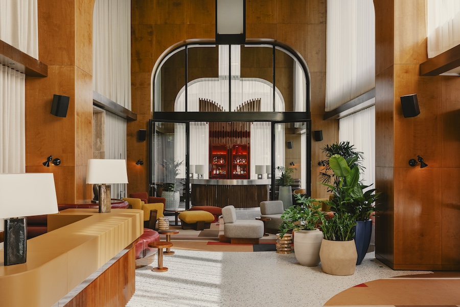 the standard brussels lobby wood arch retro