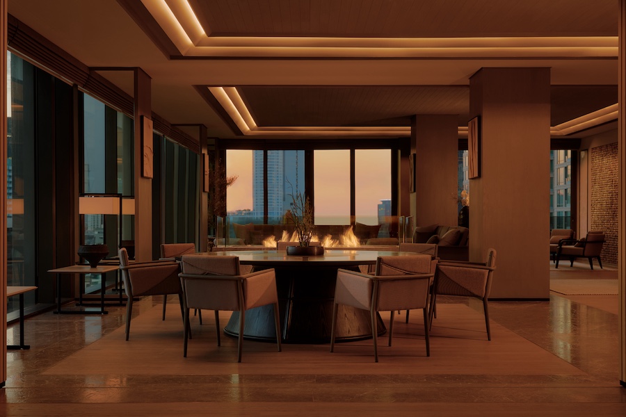 Aman Nai Lert Bangkok Thailand aman suite recessed ceiling lights seating area fireplace