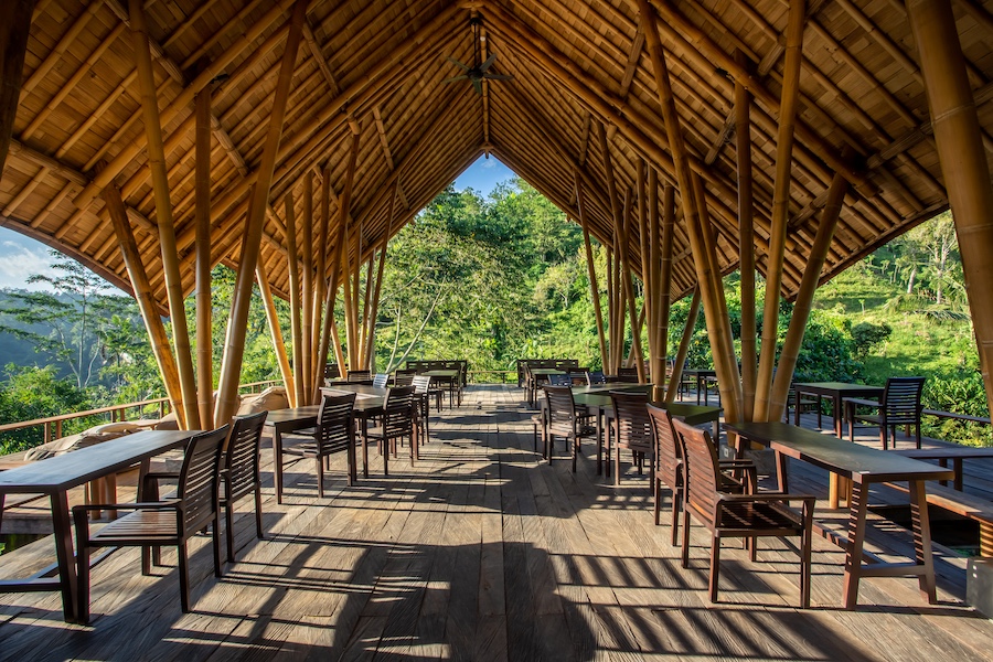 Buahan, a Banyan Tree Escape bali open air design no walls no doors adults only resort jungle treehouse seating area