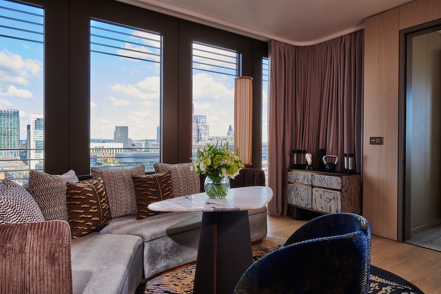 Pan Pacific London Devonshire Lounge floral botanical print seating area