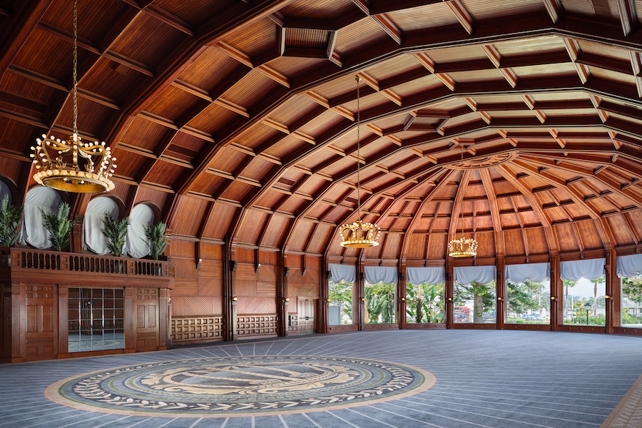 Hotel del Coronado california restoration wood coffered ceiling millwork wainscoting crown room dome round event space