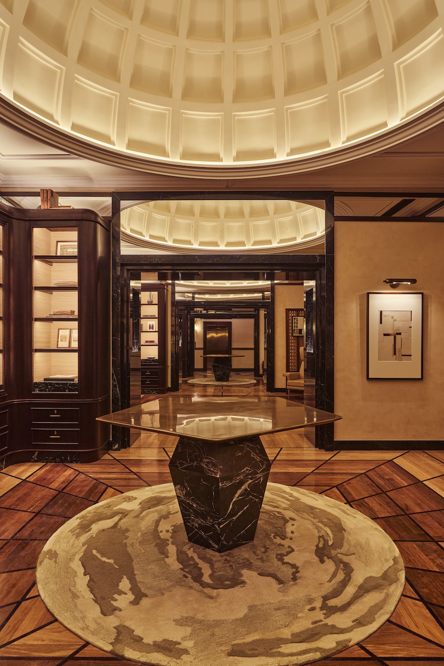 Orient Express La Minerva first hotel rome the gallery dome ceiling black marble table circle rug