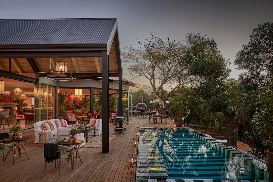 Masiya's Camp at Royal Malewane south africa outdoor safari tent suites exterior pool black white striped