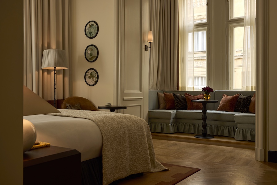 Sir Prague Tower Suite wainscoting bed window seating nook