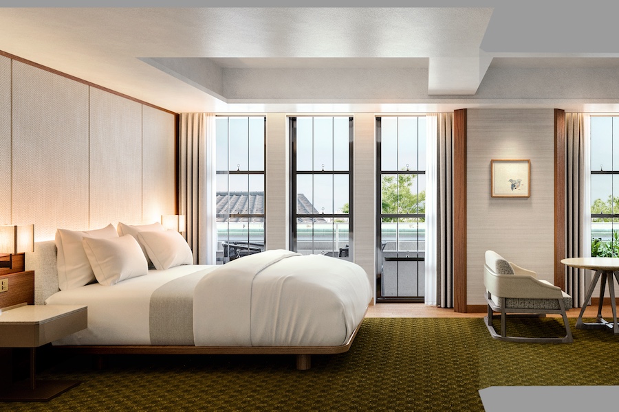 The Imperial Hotel, Kyoto Preservation japan restrained design guestroom bed city views