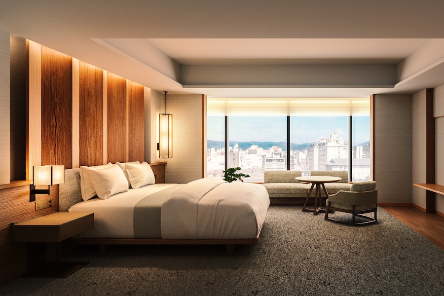 The Imperial Hotel, Kyoto Renovation Area japan restrained design guestroom bed city views