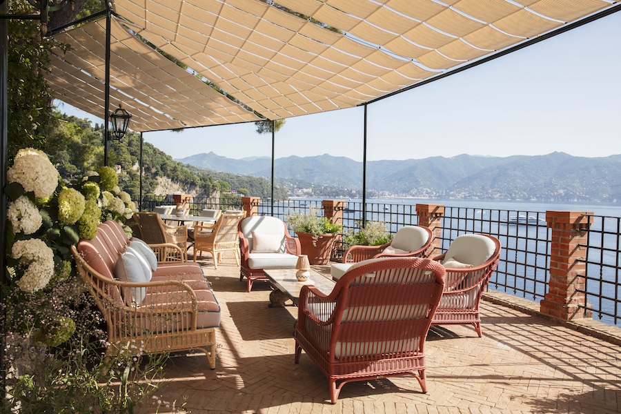 villa beatrice luguria italy italian dolce vita clifftop estate suites terrace seating wicker chairs