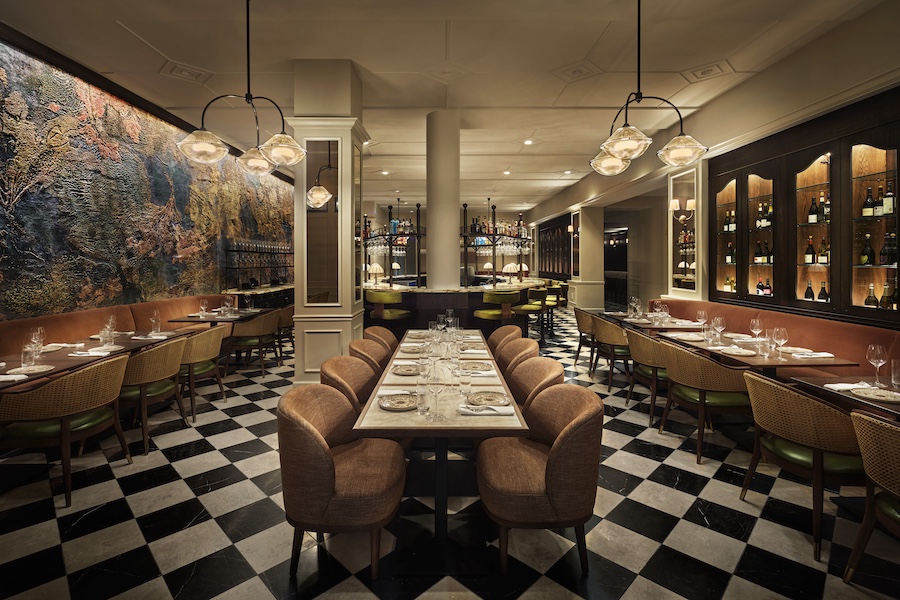 SIXTY DC casamara restaurant wall mural black and white checkered checkerboard floors main dining room