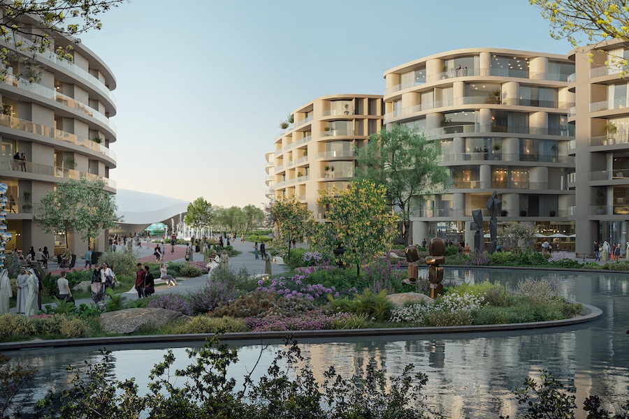 Khalid Bin Sultan City UAE walkable sustainable city green space urban oasis native plants waterway