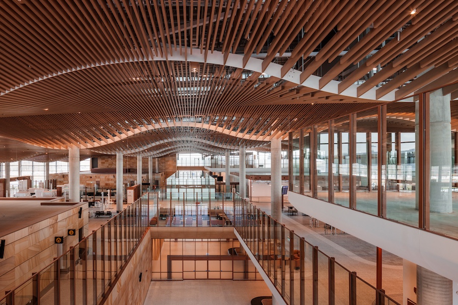 Western Sydney International Airport undulating slatted wood ceiling terminal
