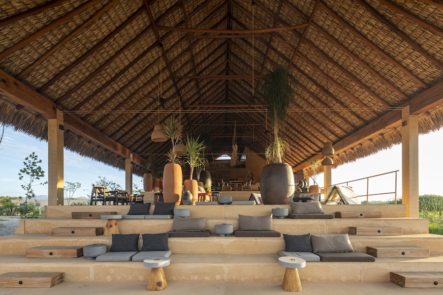 Kymaia oaxaca mexico boutique hotel organic architecture indoor outdoor accommodations thatched roof stepped seating pillows