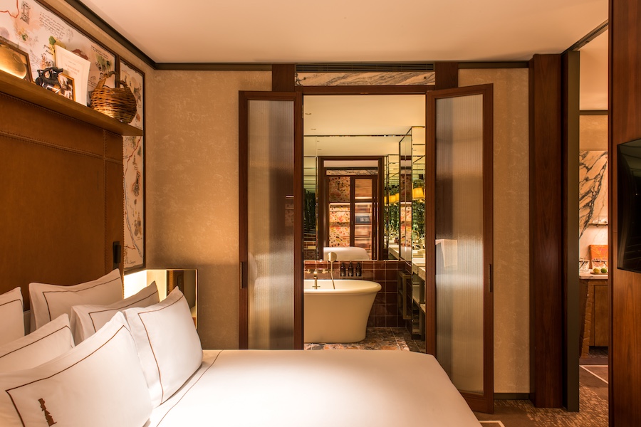 brach madrid Philippe Starck hotel guestroom bed fluted glass door