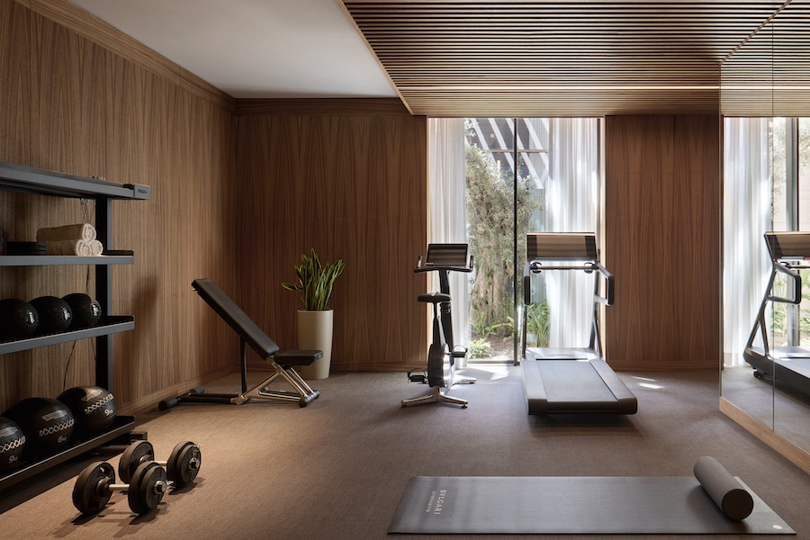 Bvlgari Resort and Mansions Bodrum fitness room treadmill equipment weights yoga mat