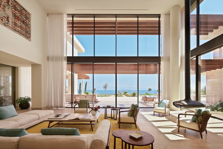 Bvlgari Resort and Mansions Bodrum living room double height windows sea view