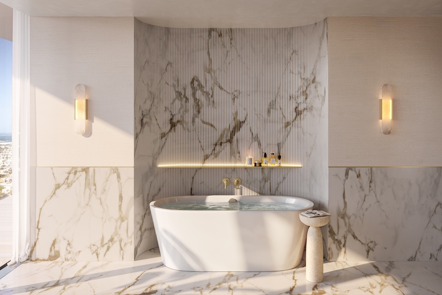 Mr. C Residences Downtown dubai cipriani italian elegance marble bathroom freestanding bath tub