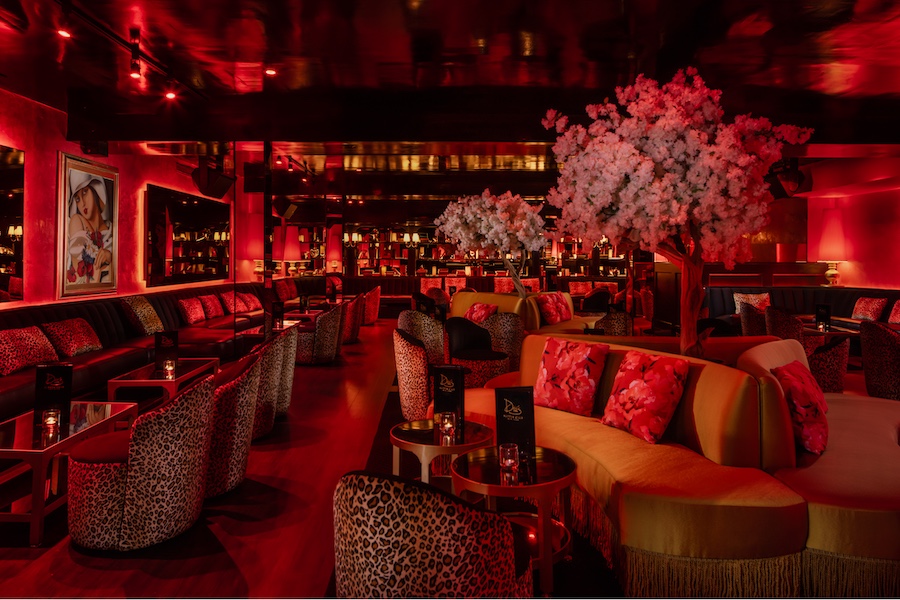 Drais Supper Club new york chelsea meatpacking jazz lounge gold banquette tassels floral tree