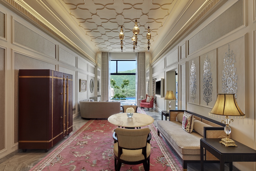 Fairmont Udaipur Palace Jewel of Udaipur Living Room floral motif ceiling wainscoting
