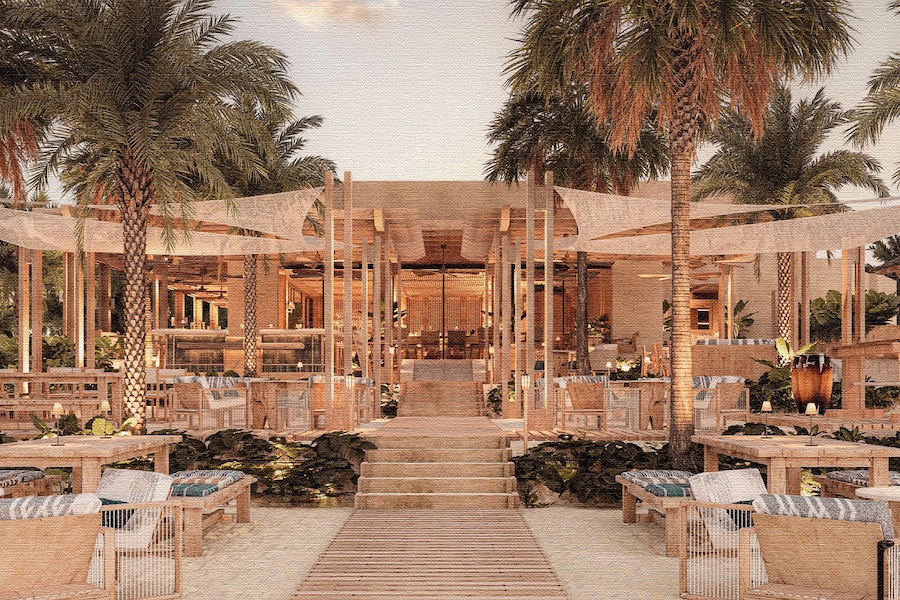 Alila Mayakoba Riviera Maya mexico Beach Club Daytime Terrace palm trees al fresco outdoor seating dining