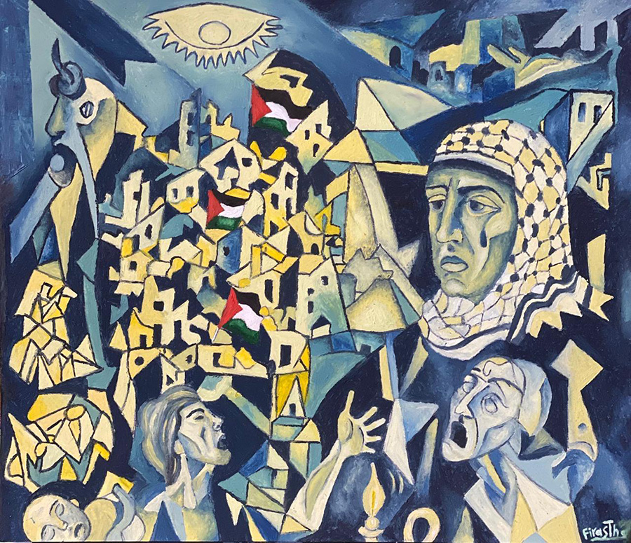 Gaznica tapestry Gaza artist Firas Thabet Gaza Biennale Brooklyn