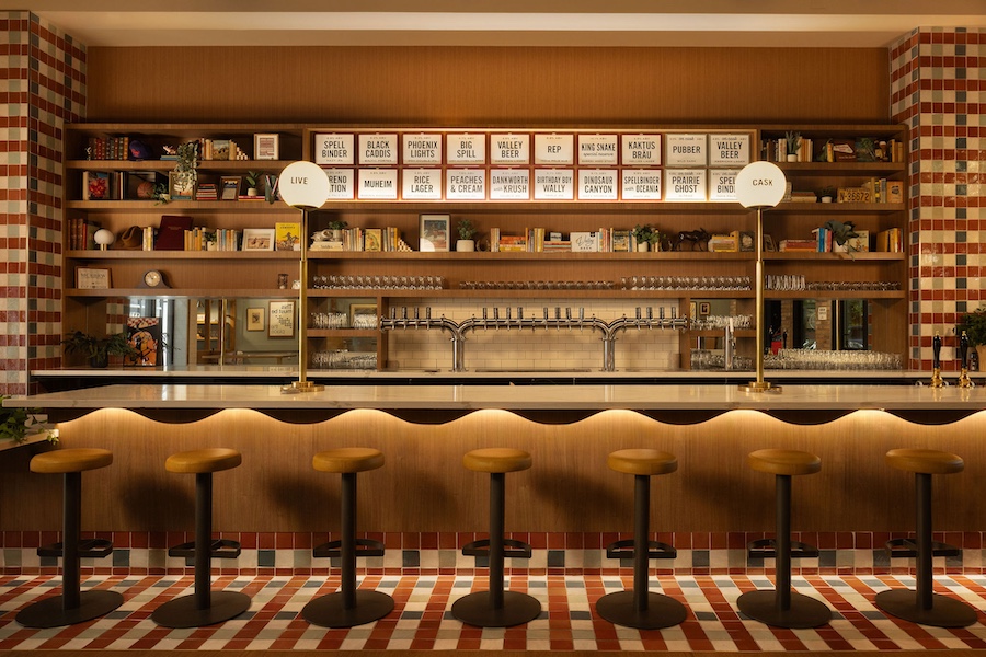 Wren House Brewing Paradise Valley arizona desert bar red black white tiles stools