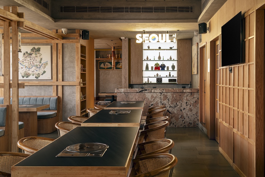 seoul restaurant new delhi korean dining japandi design scandanavian minimalism wood