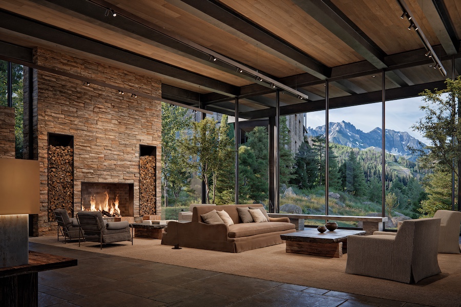 four seasons telluride colorade ski resort residences private homes mountains lobby fireplace seating couch