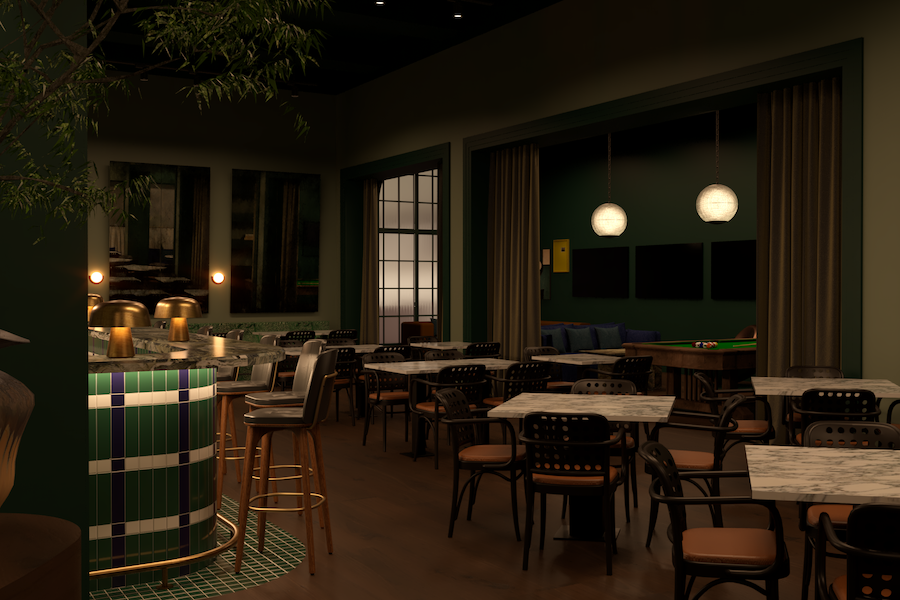 the maze new york flatiron alcohol free sober curious members club speakeasy restaurant event space green tile bar