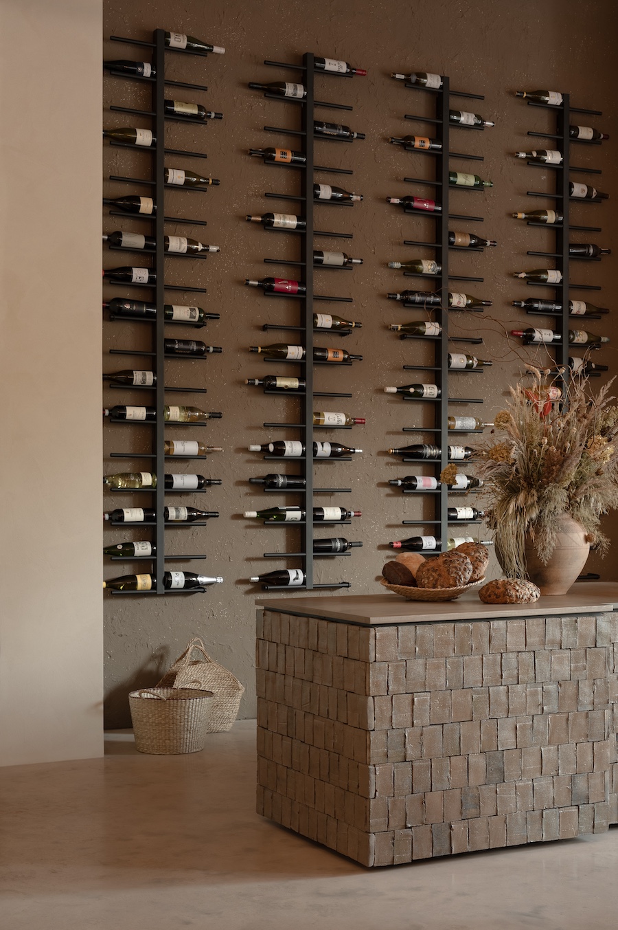 strichka kyiv ukraine natural stone island wine liquor shelf dried flowers