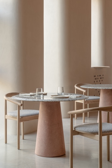 strichka kyiv ukraine pink pedestal table light oak chairs white columns