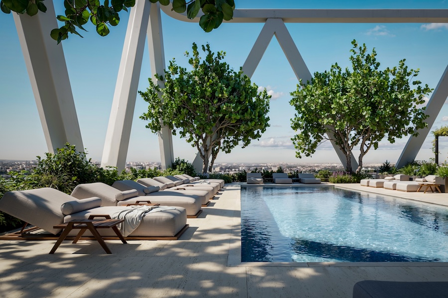 hq residences miami sbe sam nazarian pool sun loungers