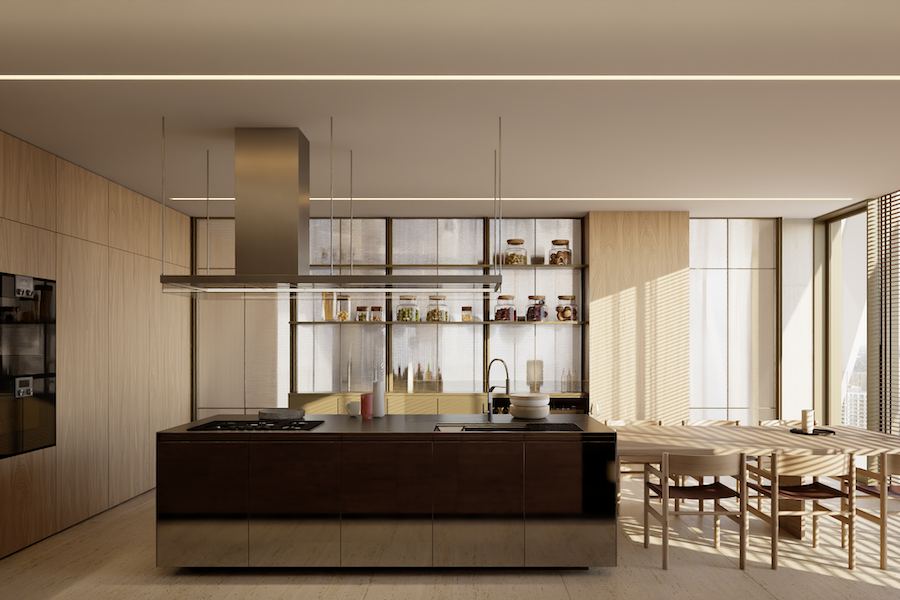 hq residences miami sbe sam nazarian open kitchen concept modern island