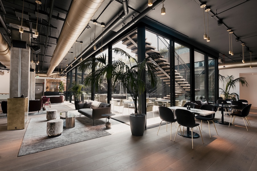 Arc Beverly beverly hills los angeles members club social hub event space meeting lounge gathering coworking space outdoor staircase black chairs