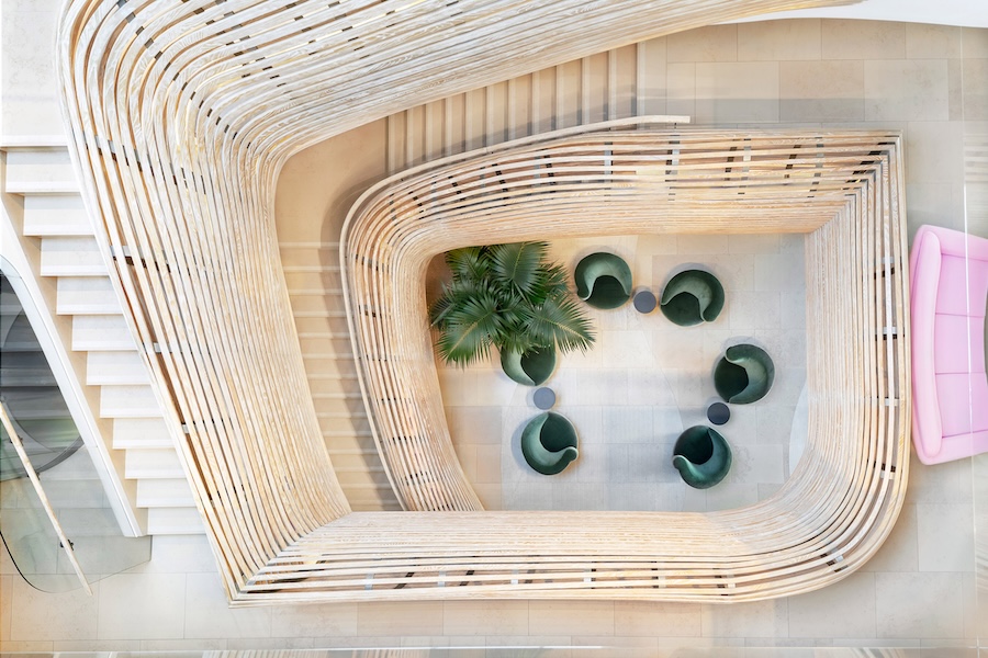 Arc Beverly beverly hills los angeles members club social hub event space stairwell downward shot