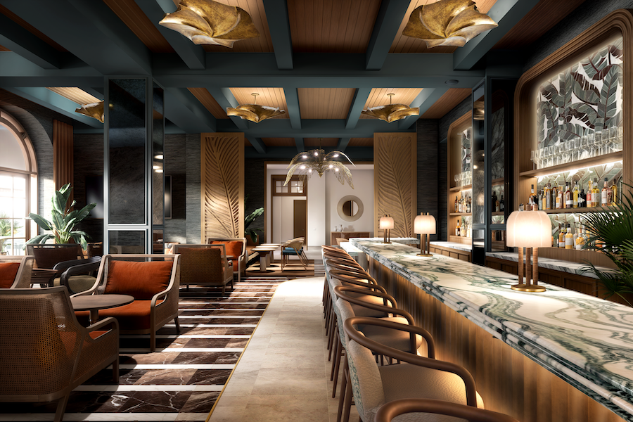 The Ritz-Carlton Key Biscayne miami renovation redesign seaside beachside resort rum bar green marble coferred ceiling